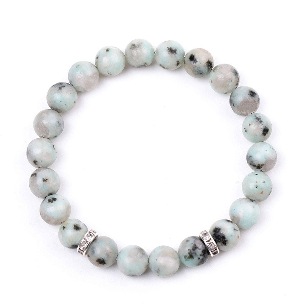 8mm Gemstone Beaded Bracelet  for Women Men Stainless Steel Spacer Stone  Round Beads Bracelets #SB2058
