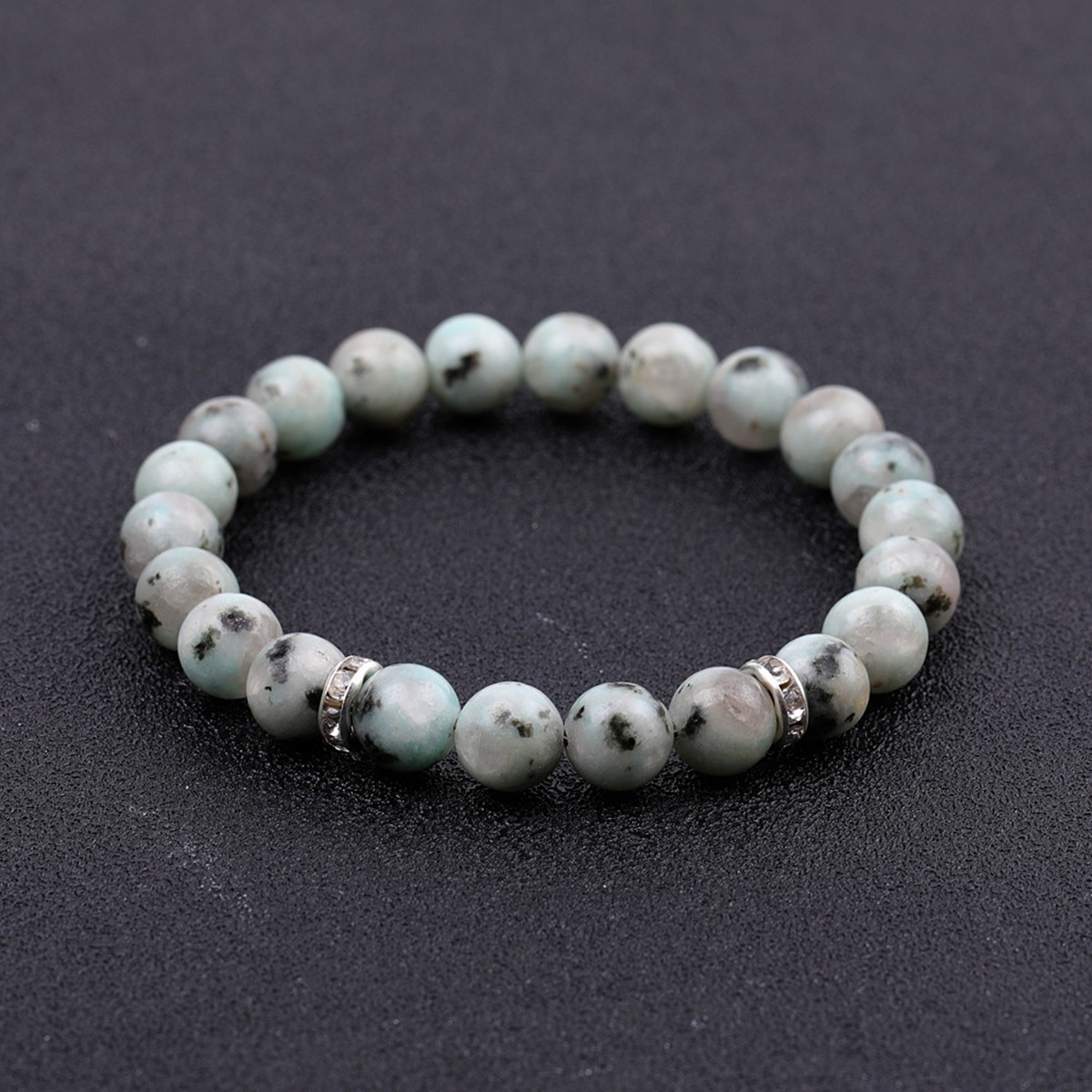 8mm Gemstone Beaded Bracelet  for Women Men Stainless Steel Spacer Stone  Round Beads Bracelets #SB2058