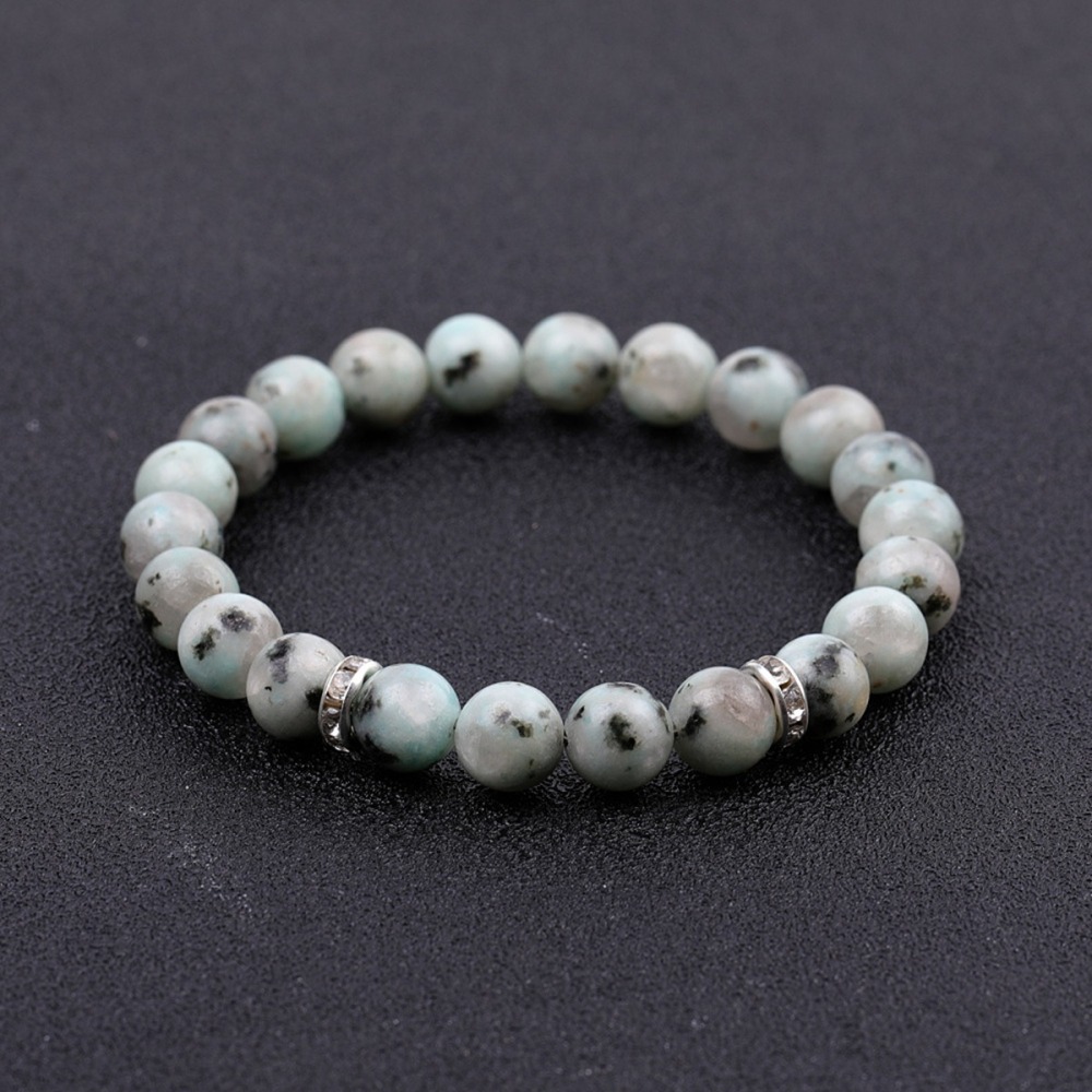 8mm Gemstone Beaded Bracelet  for Women Men Stainless Steel Spacer Stone  Round Beads Bracelets #SB2058