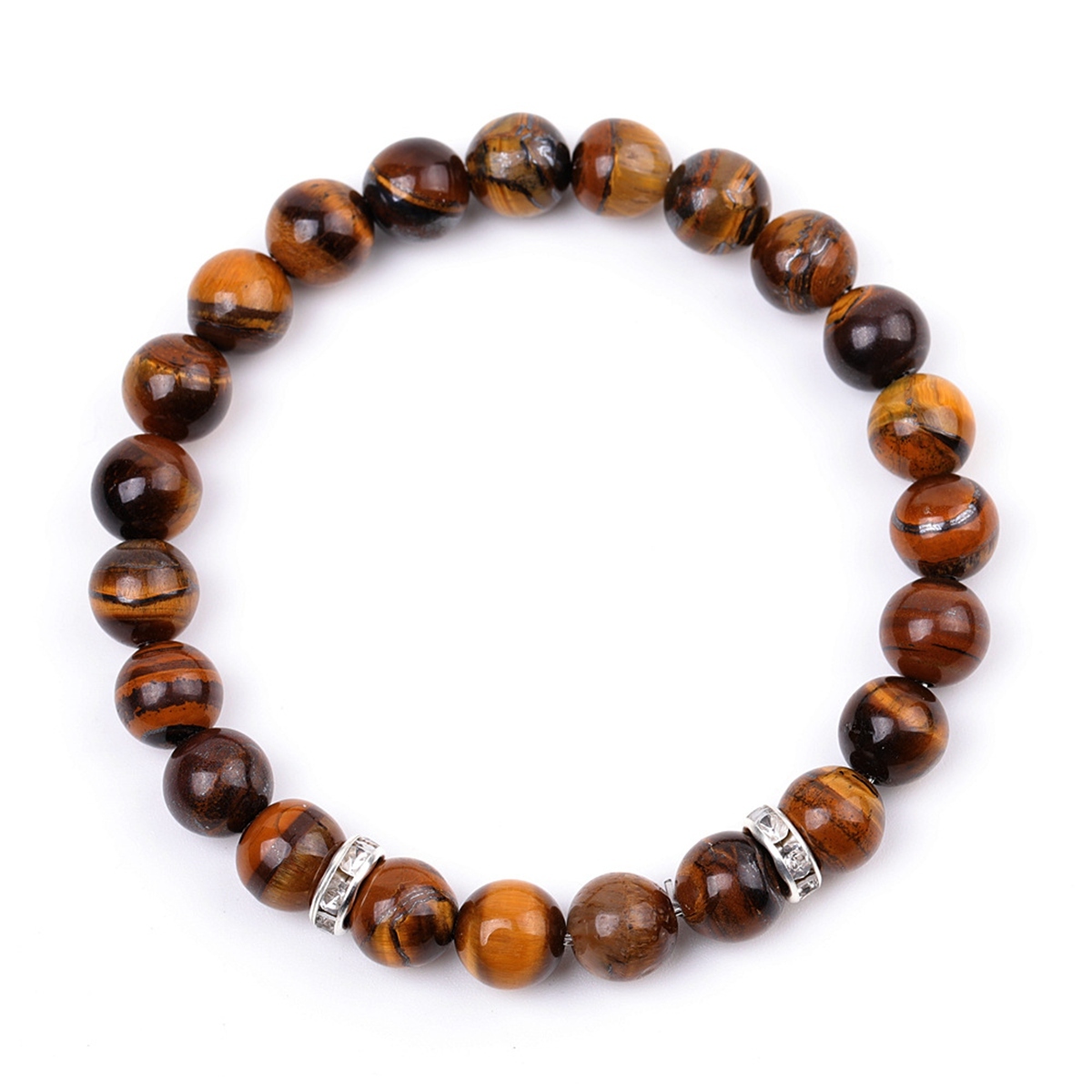 8mm Gemstone Beaded Bracelet  for Women Men Stainless Steel Spacer Stone  Round Beads Bracelets #SB2058