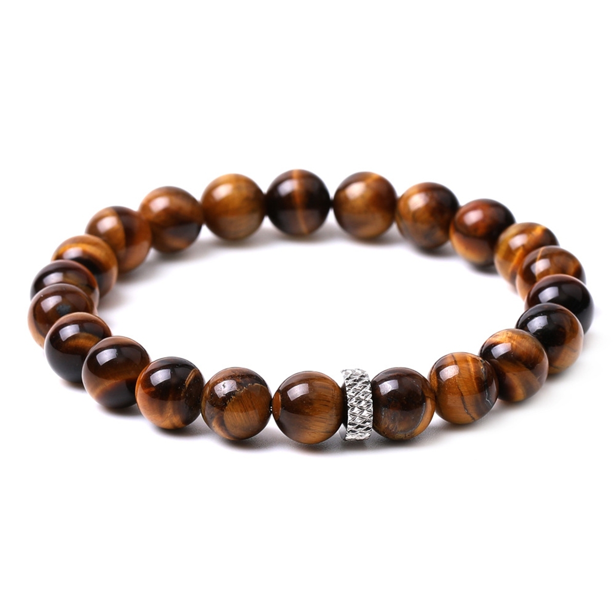 8mm Gemstone Beaded Bracelet  for Women Men Stainless Steel Spacer Stone  Round Beads Bracelets #SB2059