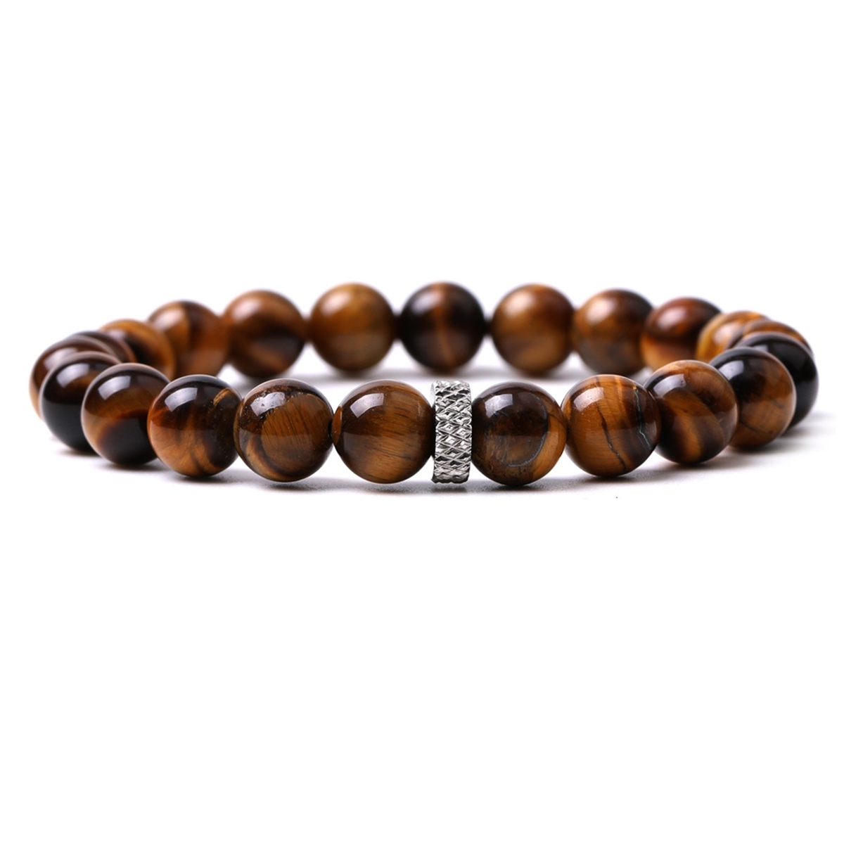 8mm Gemstone Beaded Bracelet  for Women Men Stainless Steel Spacer Stone  Round Beads Bracelets #SB2059