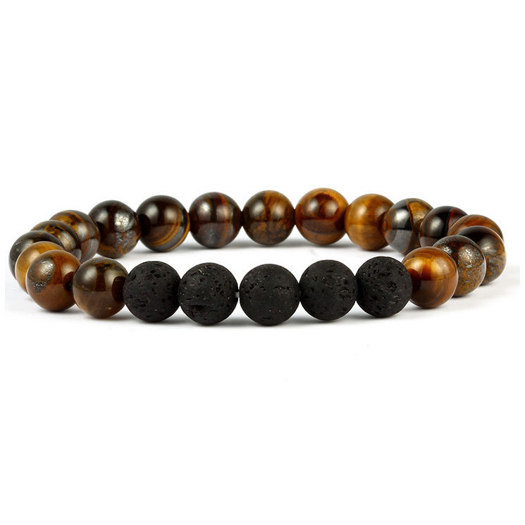 8mm Gemstone Beaded Black Lava Rock Stone Bracelet for Women Men #SB2061