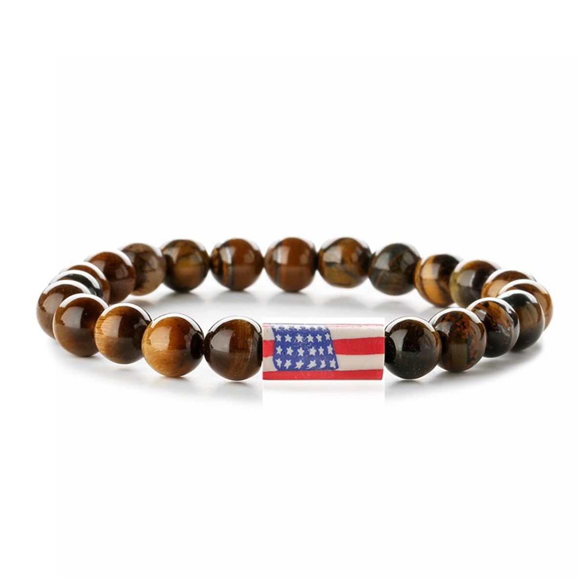 8mm Gemstone Beaded USA Flag Stone Bracelet for Women Men #SB2062
