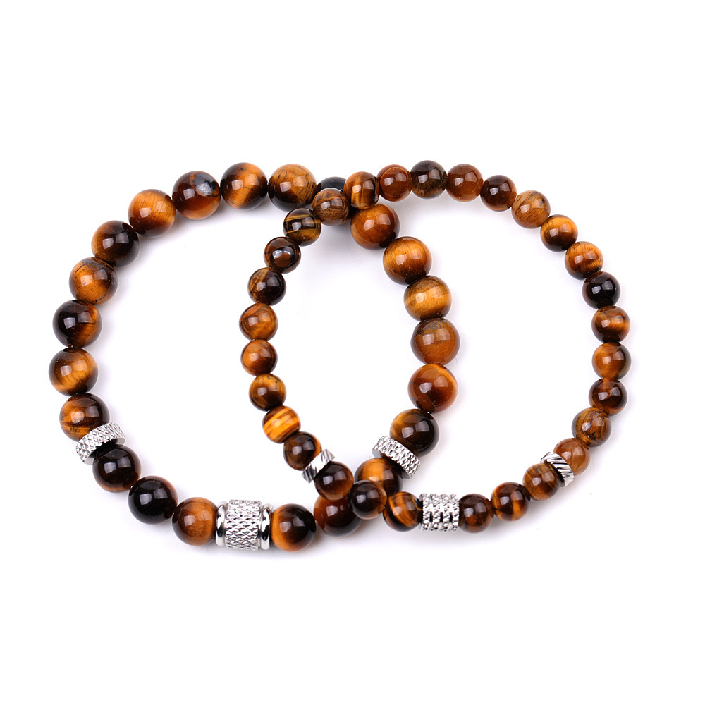 Couple Gemstone Stainless Steel Spacer Beads Bracelet for Women Men #SB2127