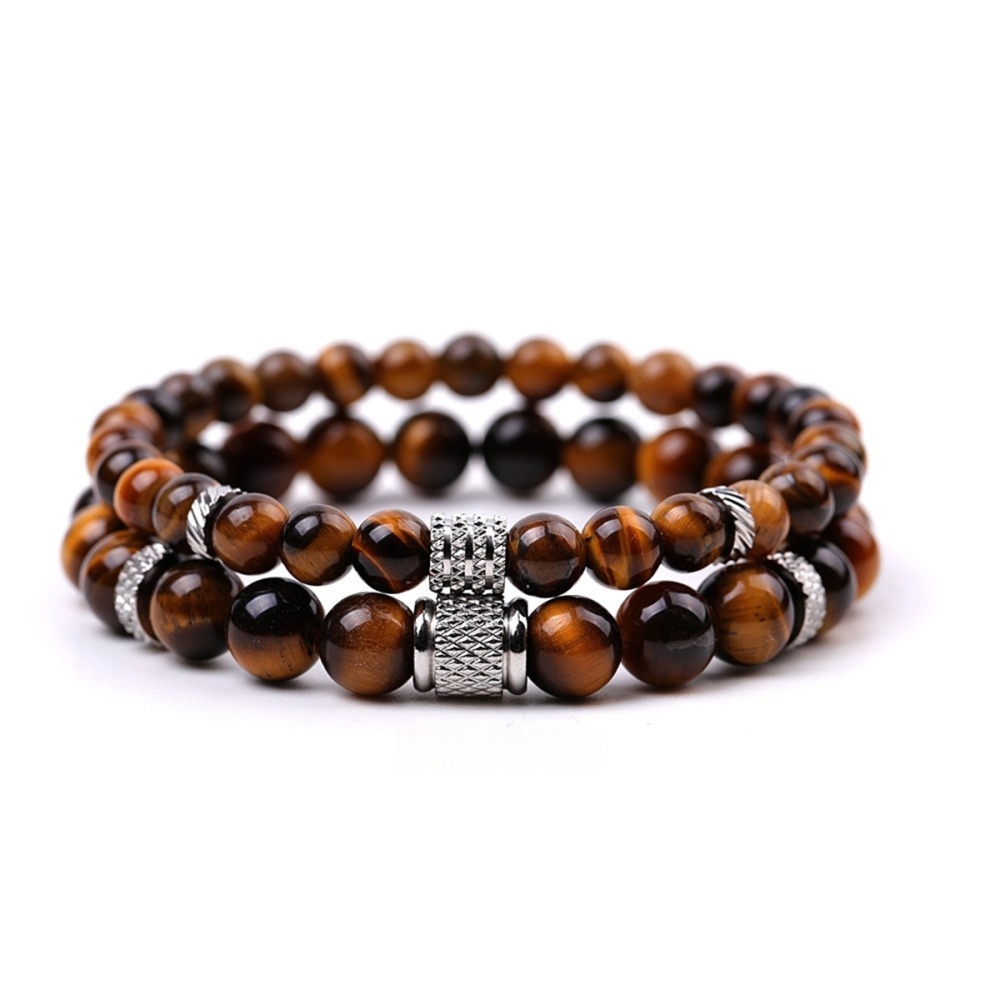 Couple Gemstone Stainless Steel Spacer Beads Bracelet for Women Men #SB2127
