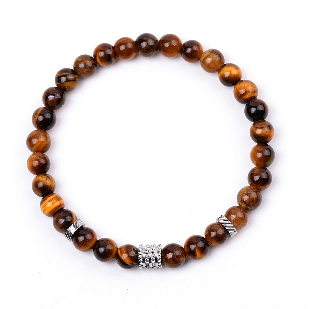 6mm Gemstone Stainless Steel Spacer Beads Bracelet for Women Men #SB2127