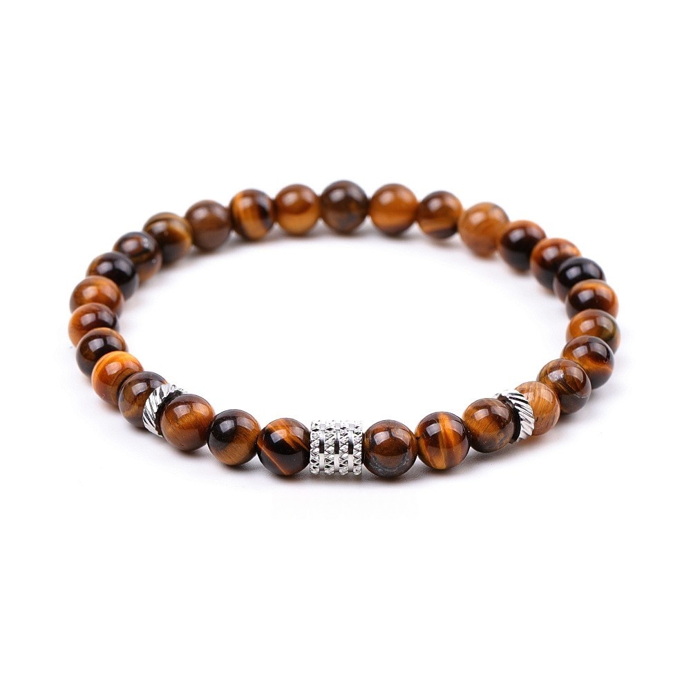 6mm Gemstone Stainless Steel Spacer Beads Bracelet for Women Men #SB2127