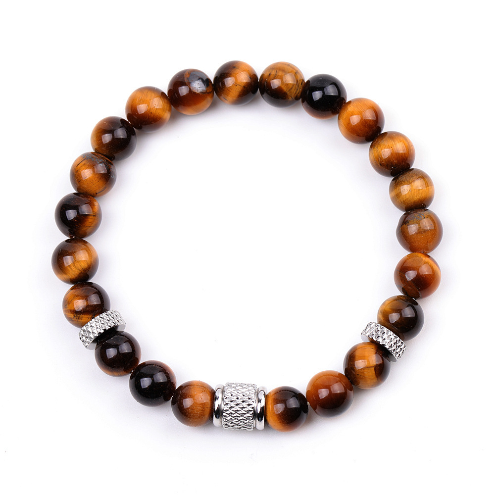 8mm Gemstone Stainless Steel Spacer Beads Bracelet for Women Men #SB2127