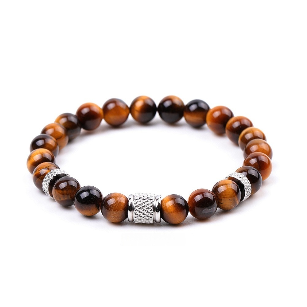8mm Gemstone Stainless Steel Spacer Beads Bracelet for Women Men #SB2127