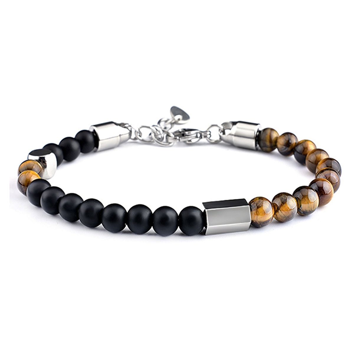 Stainless Steel Chain Matte Onyx 6MM Gemstone Beads Bracelet SB2140