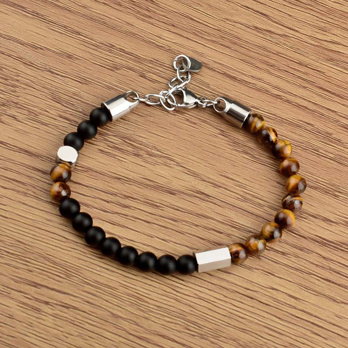 Stainless Steel Chain Matte Onyx 6MM Gemstone Beads Bracelet SB2140