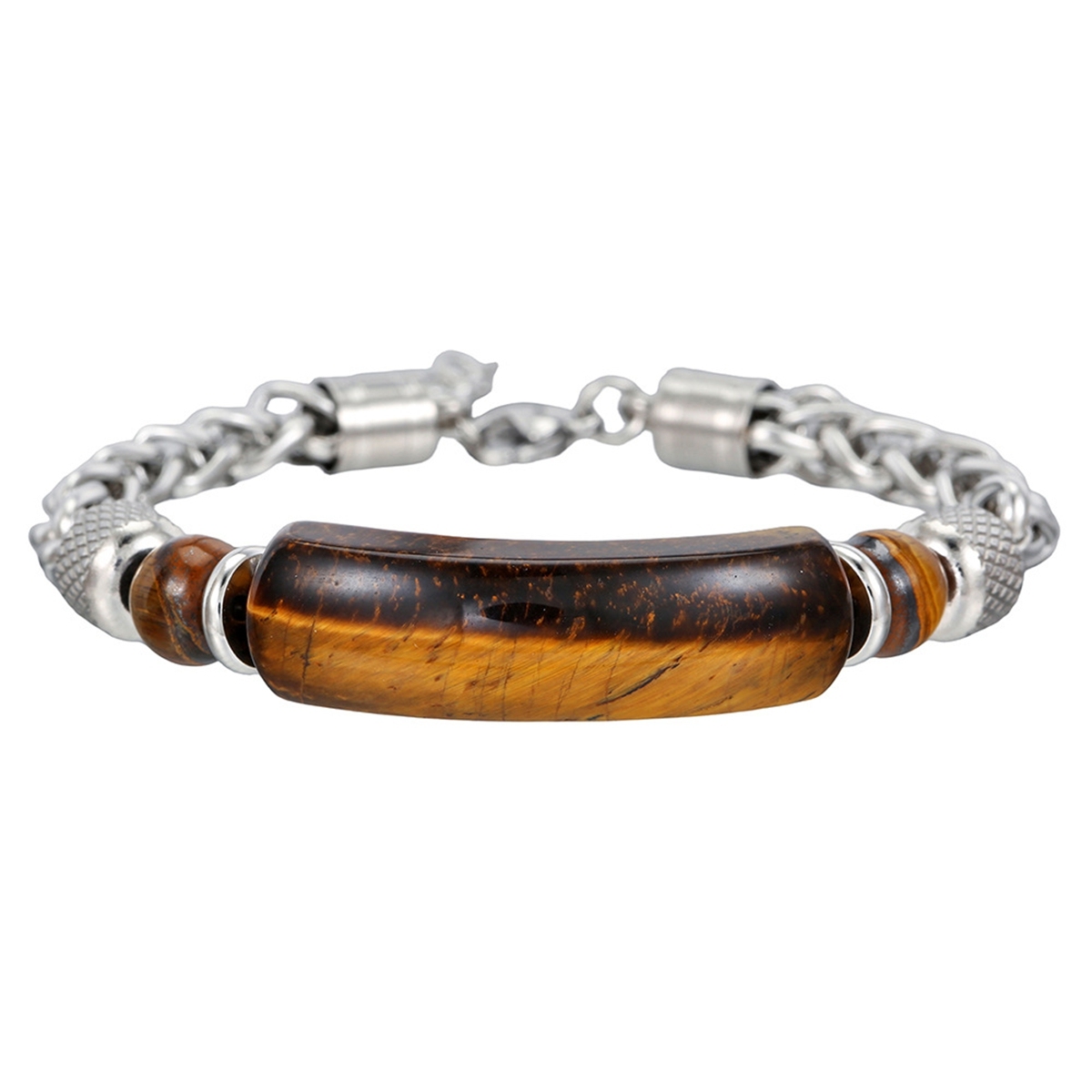Stainless Steel Charms 8MM Beads and Arc Gemstone Bracelet SB2146