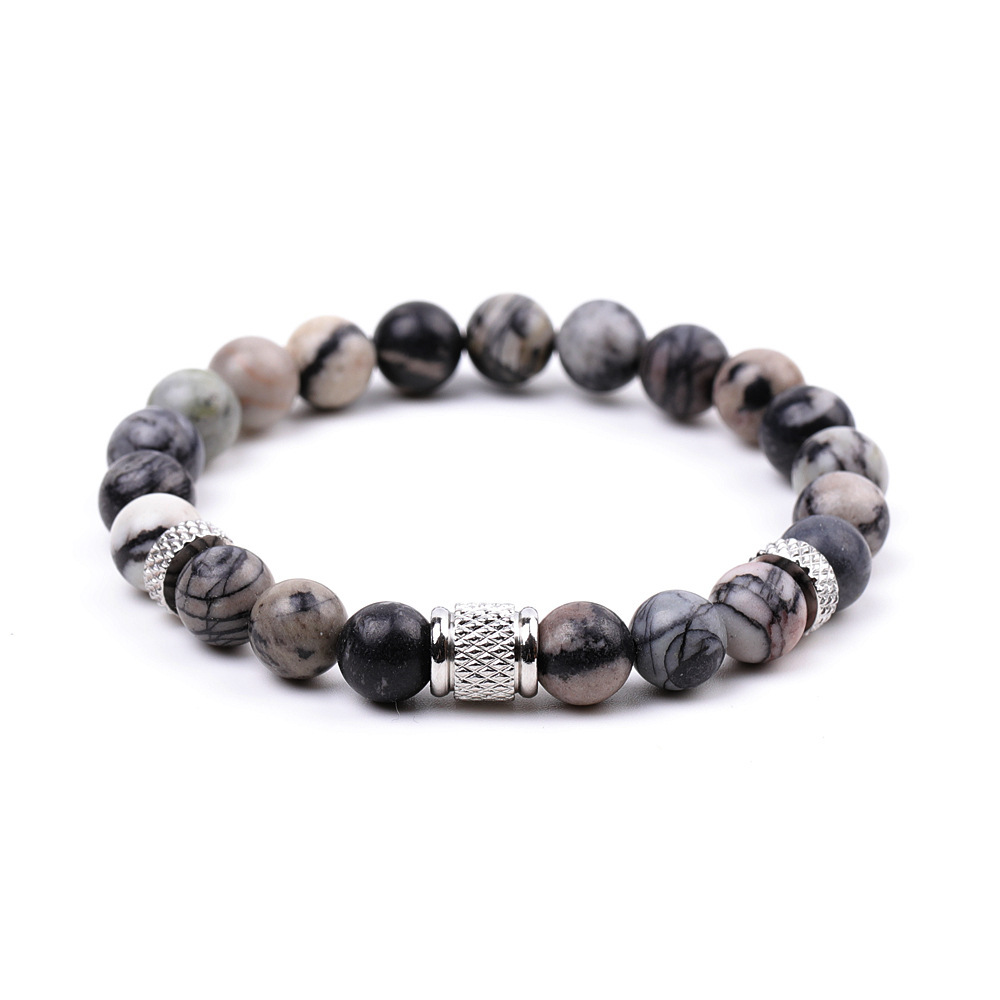 8mm Gemstone Stainless Steel Spacer Beads Bracelet for Women Men #SB2127