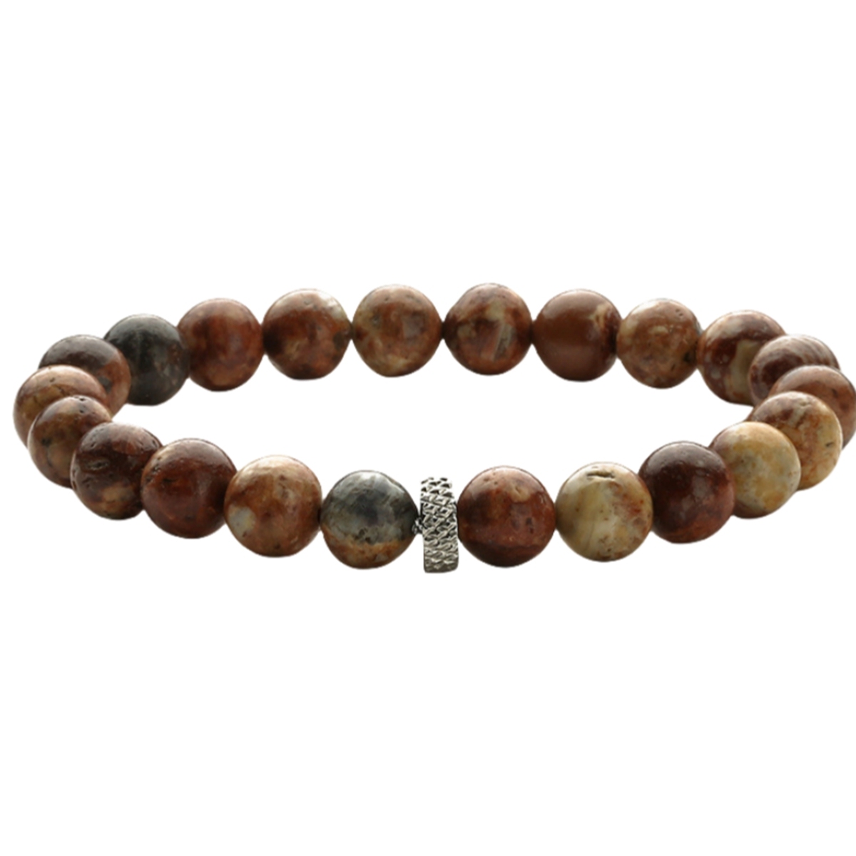 8mm Gemstone Beaded Bracelet  for Women Men Stainless Steel Spacer Stone  Round Beads Bracelets #SB2059