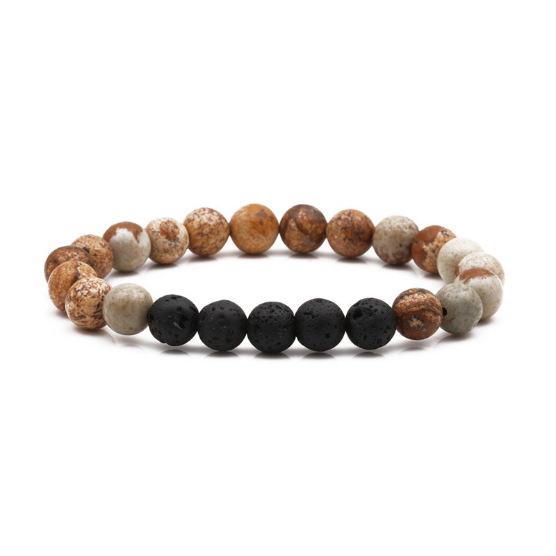 8mm Gemstone Beaded Black Lava Rock Stone Bracelet for Women Men #SB2061