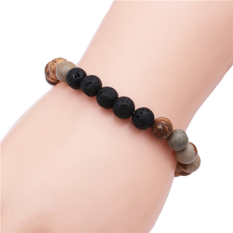 8mm Gemstone Beaded Black Lava Rock Stone Bracelet for Women Men #SB2061