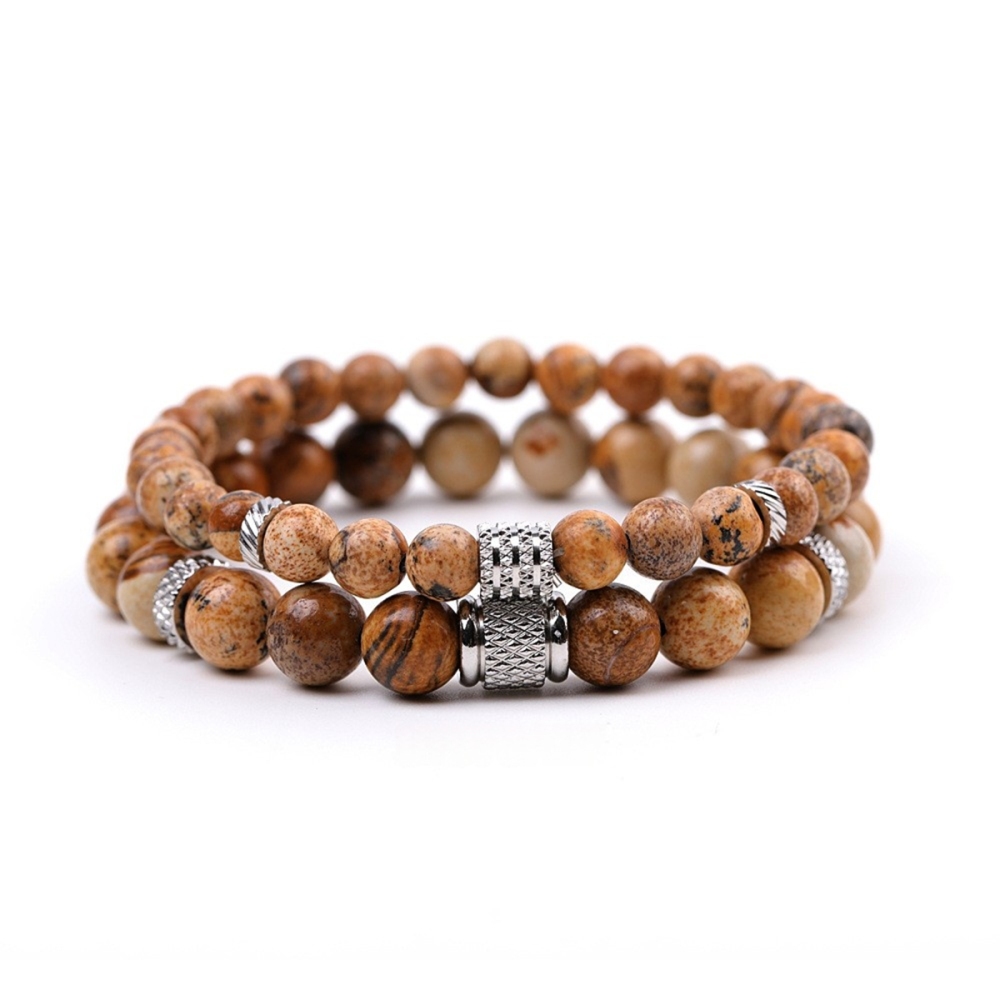 Couple Gemstone Stainless Steel Spacer Beads Bracelet for Women Men #SB2127