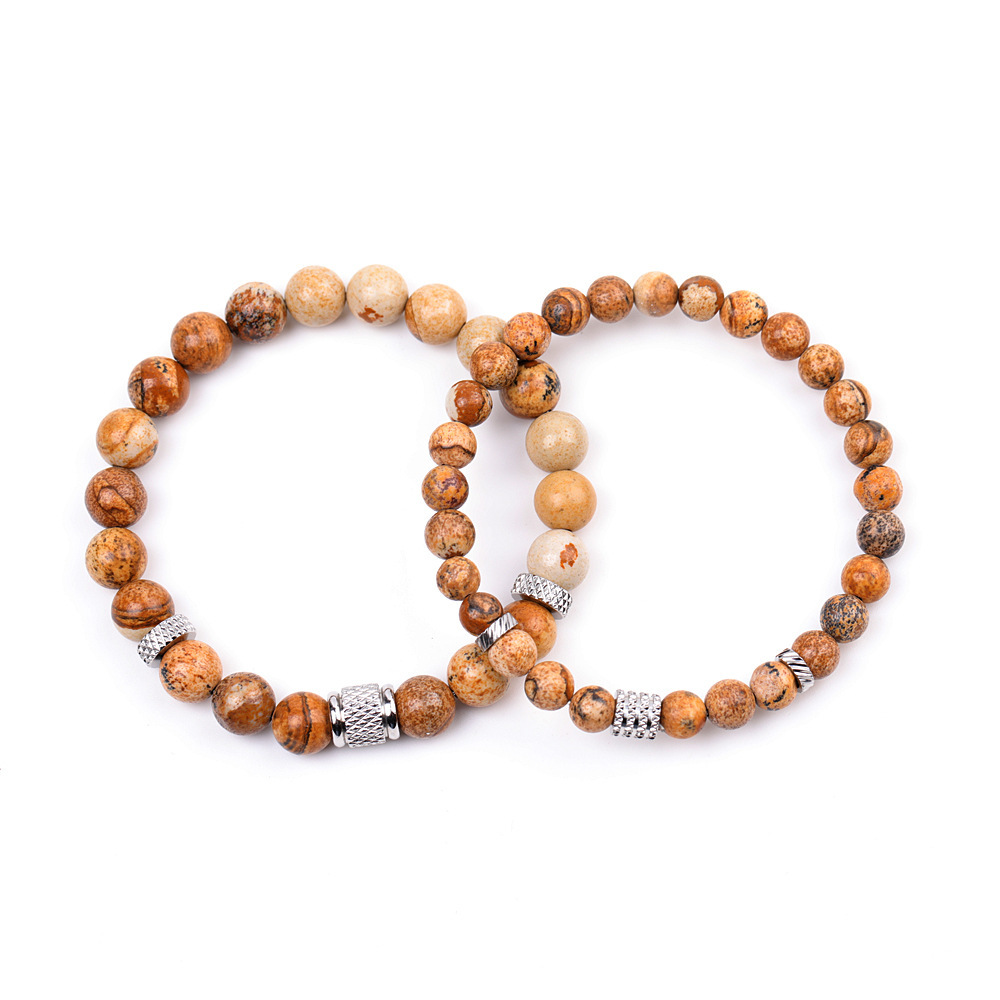 Couple Gemstone Stainless Steel Spacer Beads Bracelet for Women Men #SB2127