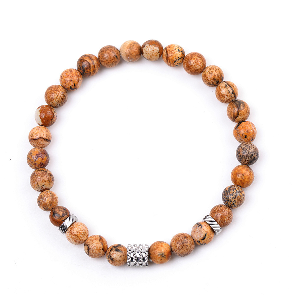 6mm Gemstone Stainless Steel Spacer Beads Bracelet for Women Men #SB2127