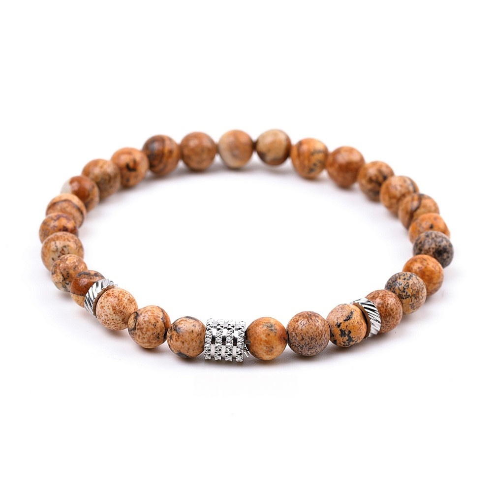 6mm Gemstone Stainless Steel Spacer Beads Bracelet for Women Men #SB2127