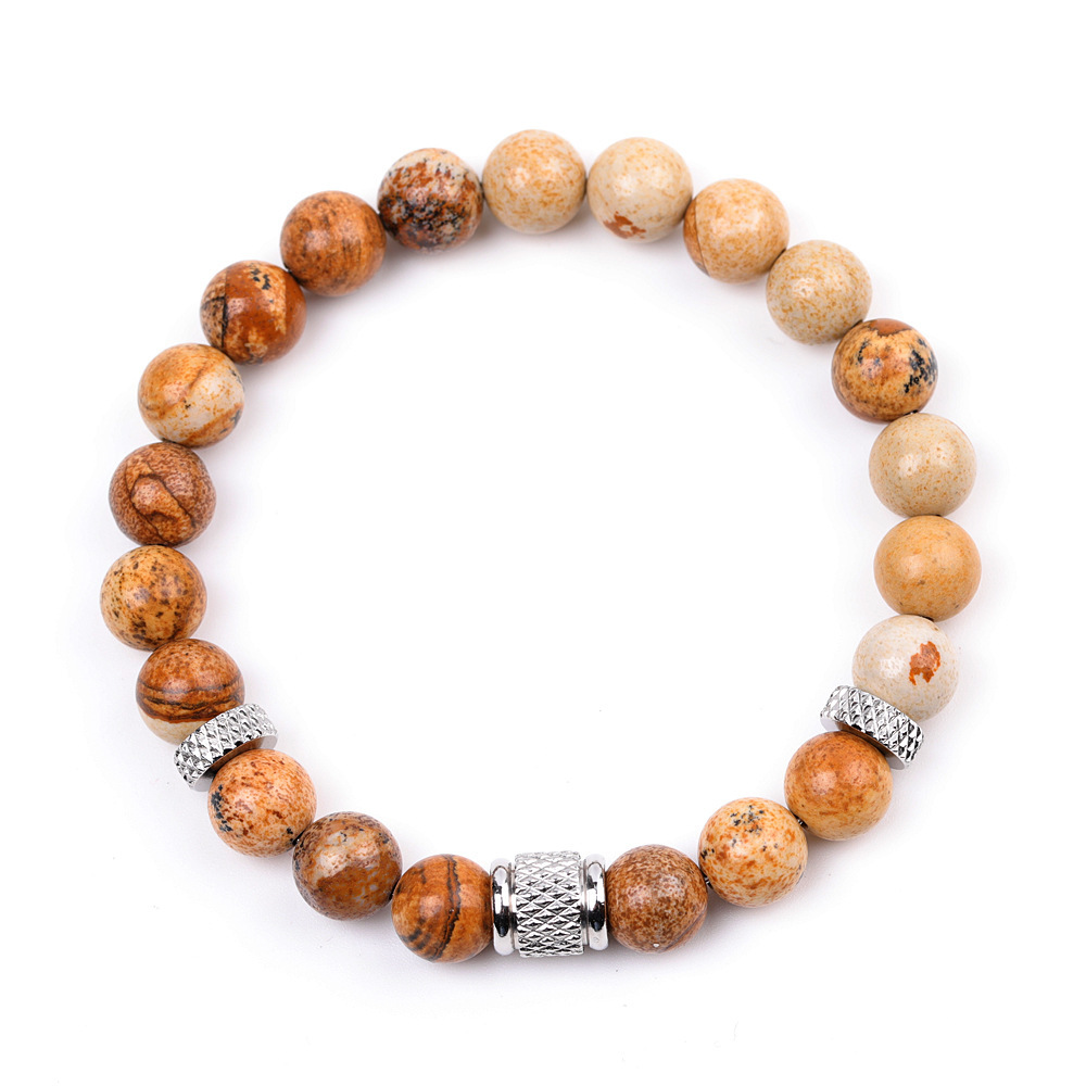 8mm Gemstone Stainless Steel Spacer Beads Bracelet for Women Men #SB2127