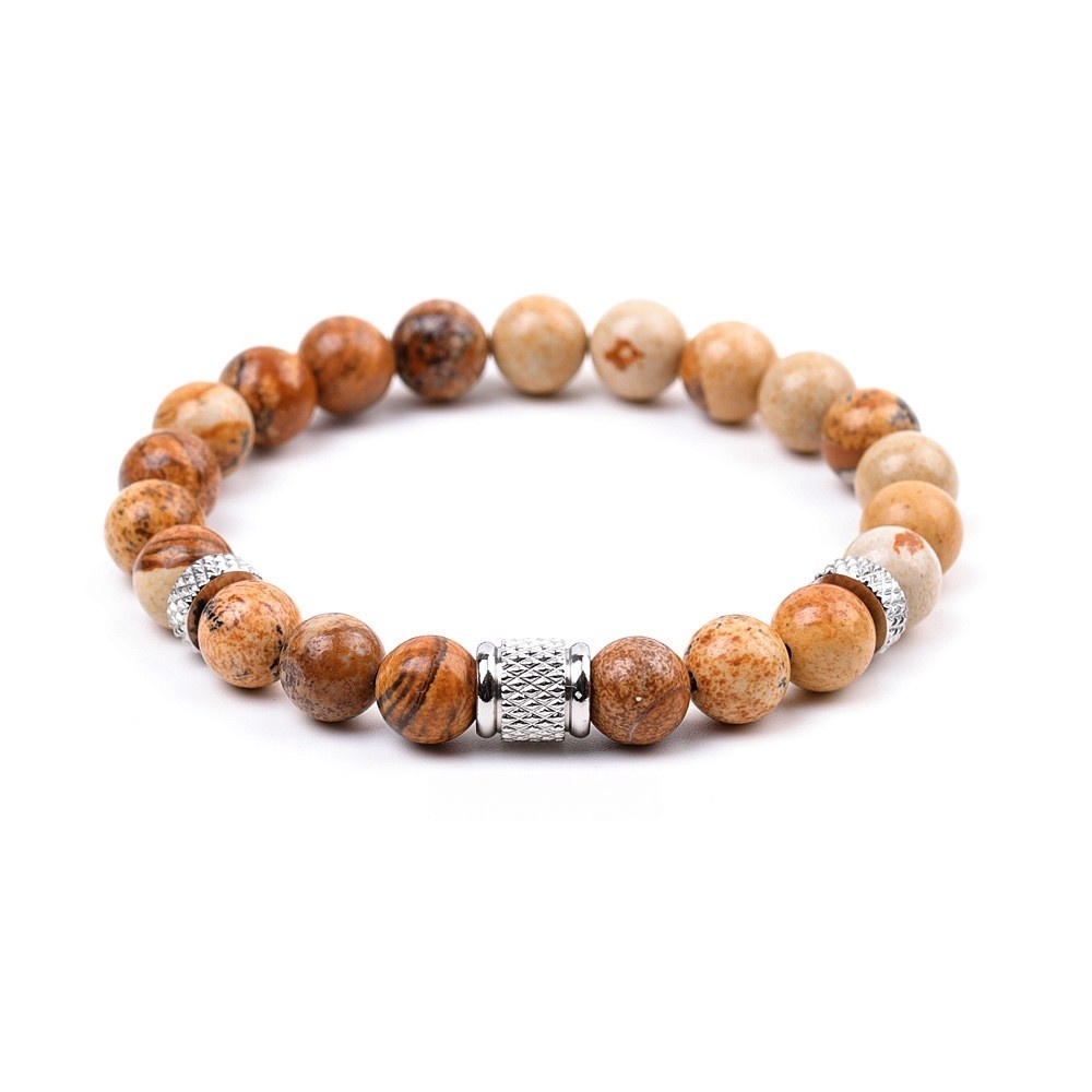 8mm Gemstone Stainless Steel Spacer Beads Bracelet for Women Men #SB2127