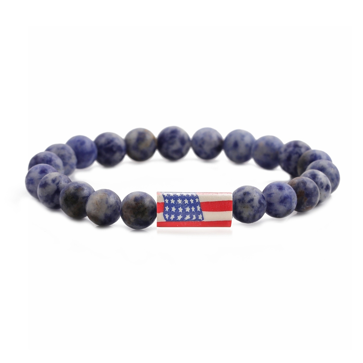 8mm Gemstone Beaded USA Flag Stone Bracelet for Women Men #SB2062