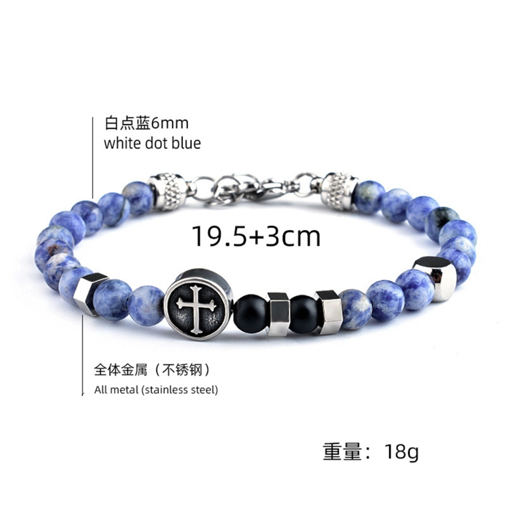 Stainless Steel Cross Charms 6MM Gemstone Beads Bracelet SB2144