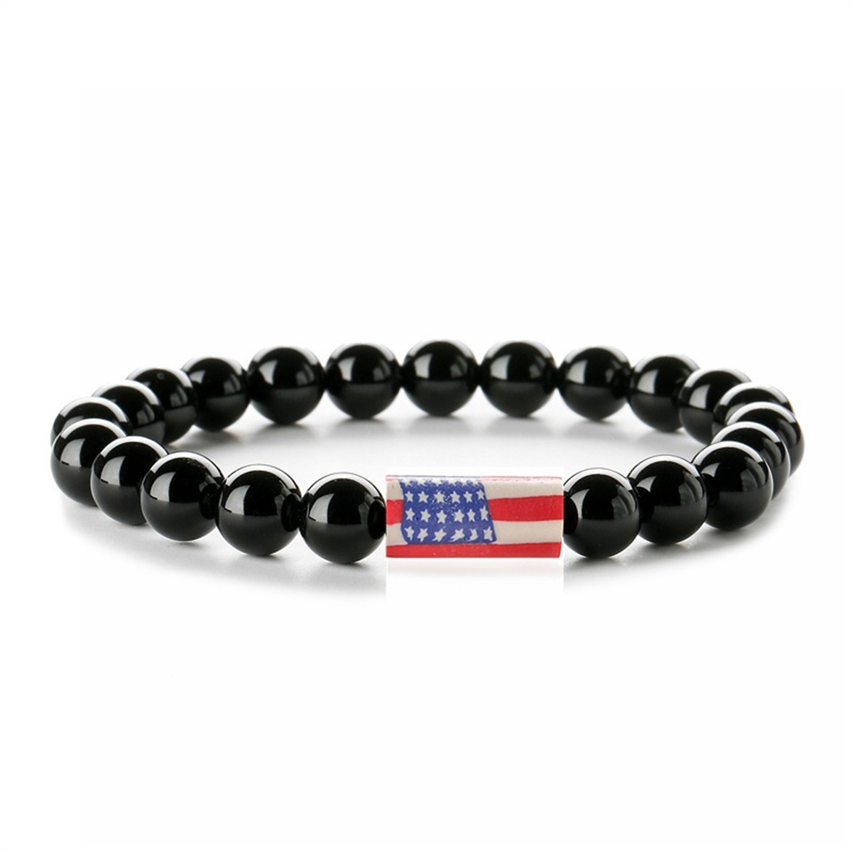 8mm Gemstone Beaded USA Flag Stone Bracelet for Women Men #SB2062