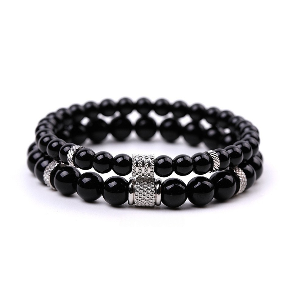 Couple Gemstone Stainless Steel Spacer Beads Bracelet for Women Men #SB2127