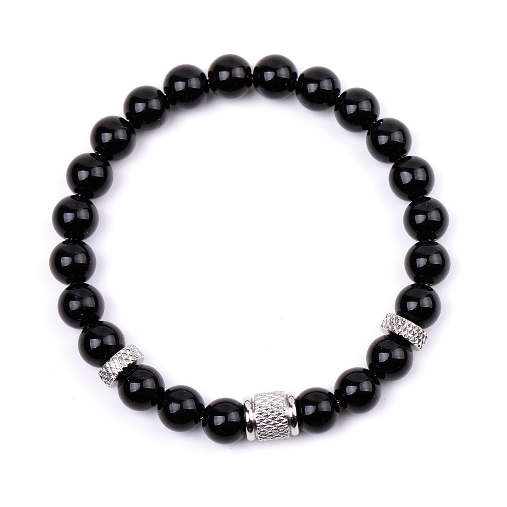 8mm Gemstone Stainless Steel Spacer Beads Bracelet for Women Men #SB2127