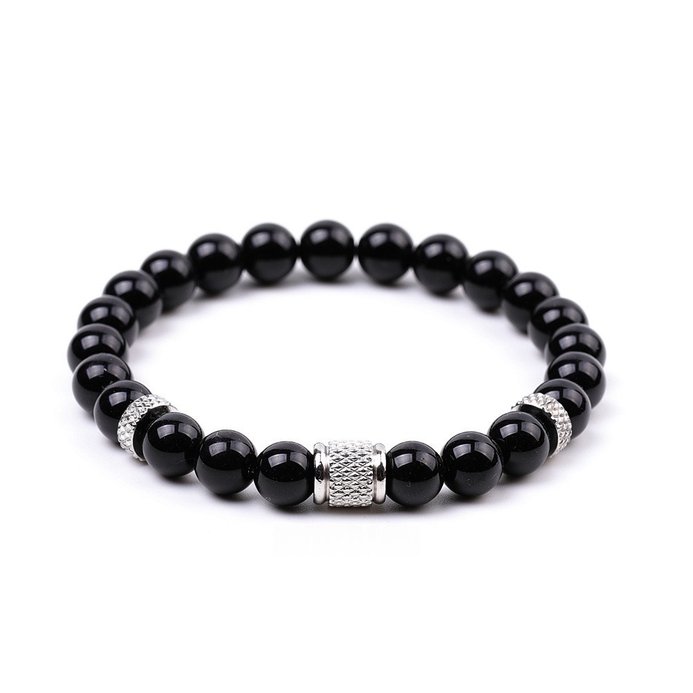 8mm Gemstone Stainless Steel Spacer Beads Bracelet for Women Men #SB2127