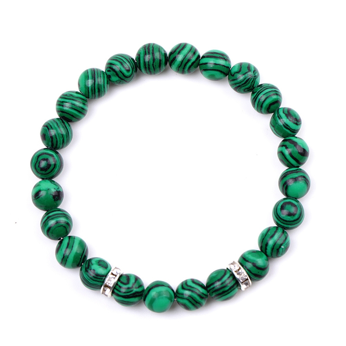 8mm Gemstone Beaded Bracelet  for Women Men Stainless Steel Spacer Stone  Round Beads Bracelets #SB2058