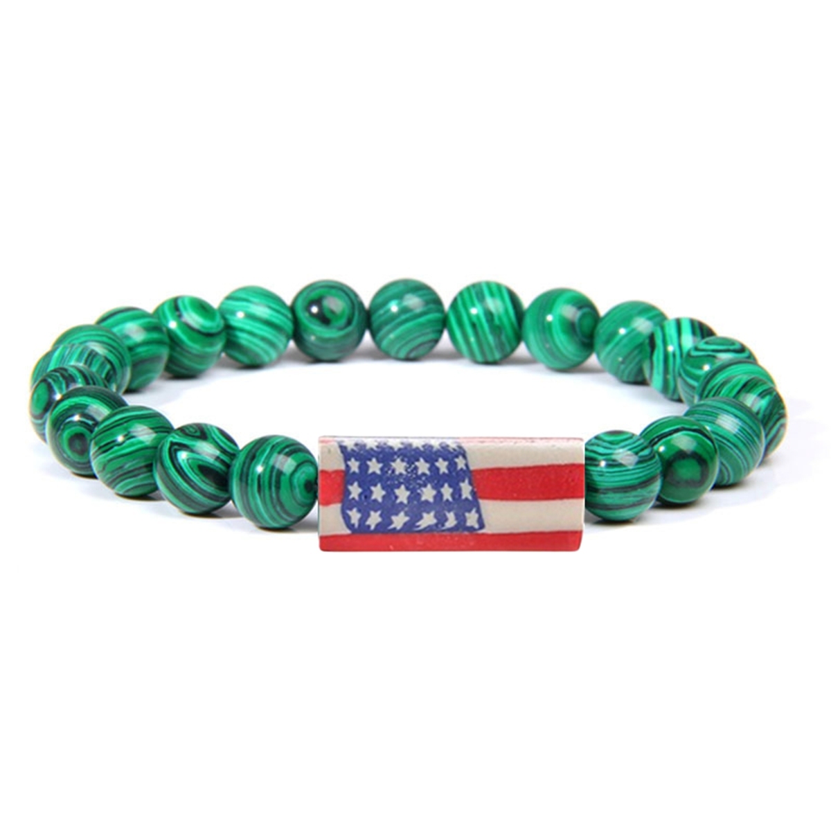 8mm Gemstone Beaded USA Flag Stone Bracelet for Women Men #SB2062