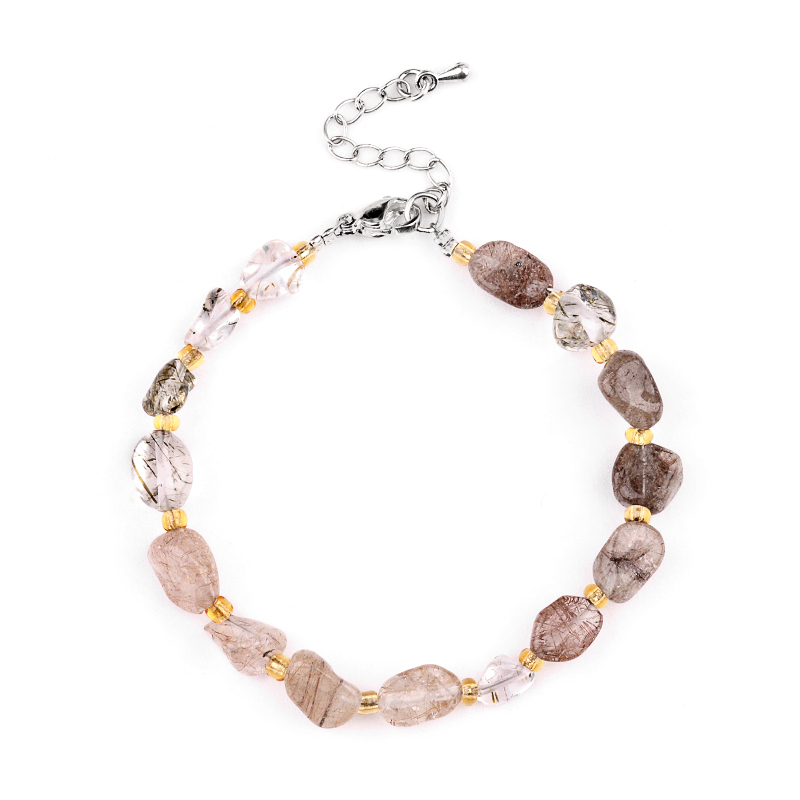 Irregular Tumbled Stone Beads (5-12MM) Bracelet with Lobster Clasp Chain