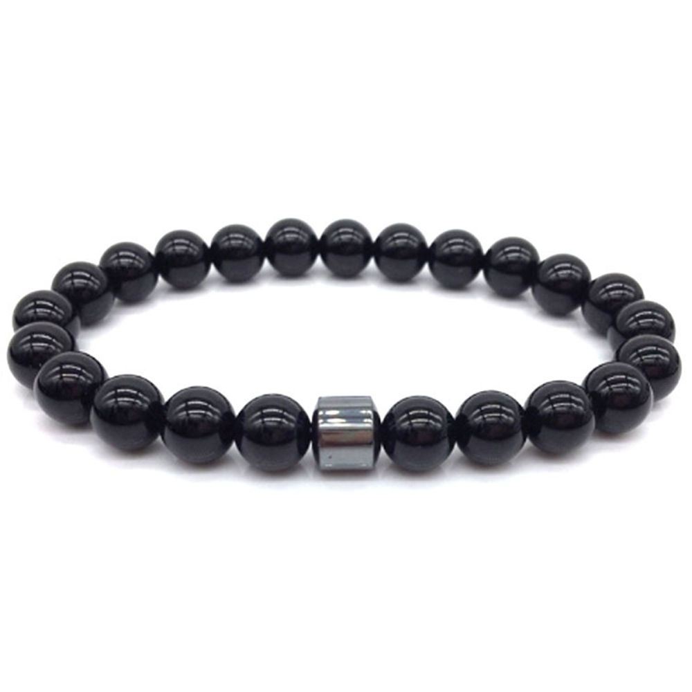 8mm Gemstone Beaded Tube Hematite Stone Bracelet for Women Men #SB1902