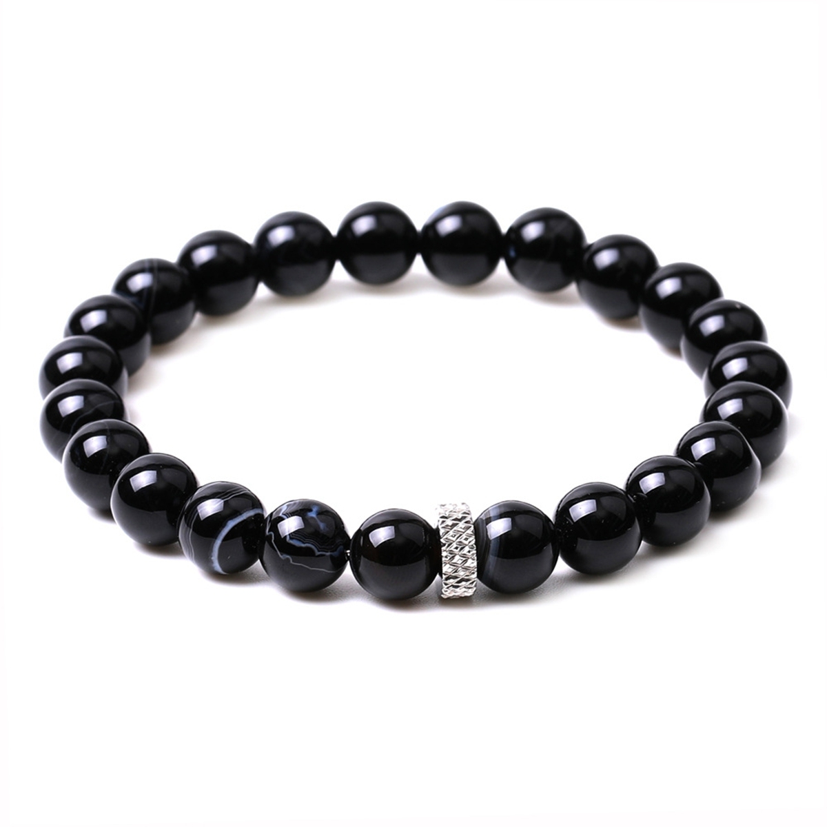 8mm Gemstone Beaded Bracelet  for Women Men Stainless Steel Spacer Stone  Round Beads Bracelets #SB2059