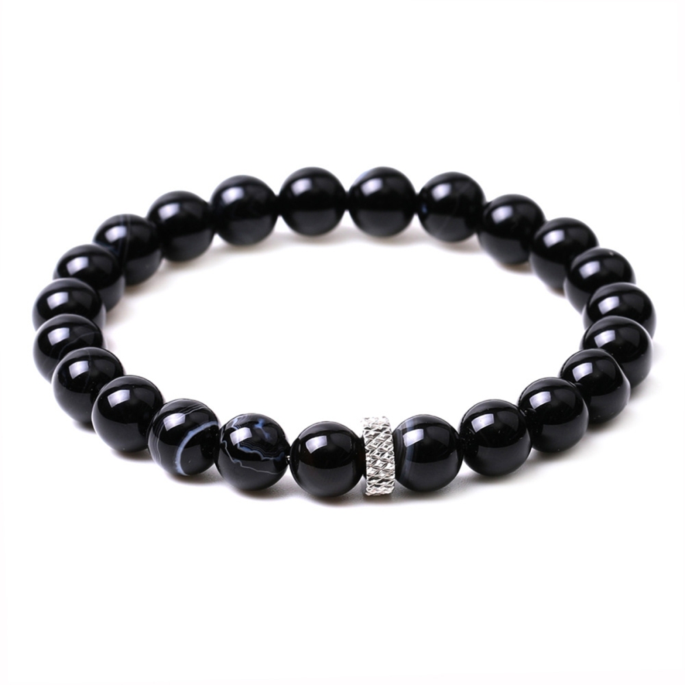 8mm Gemstone Beaded Bracelet  for Women Men Stainless Steel Spacer Stone  Round Beads Bracelets #SB2059
