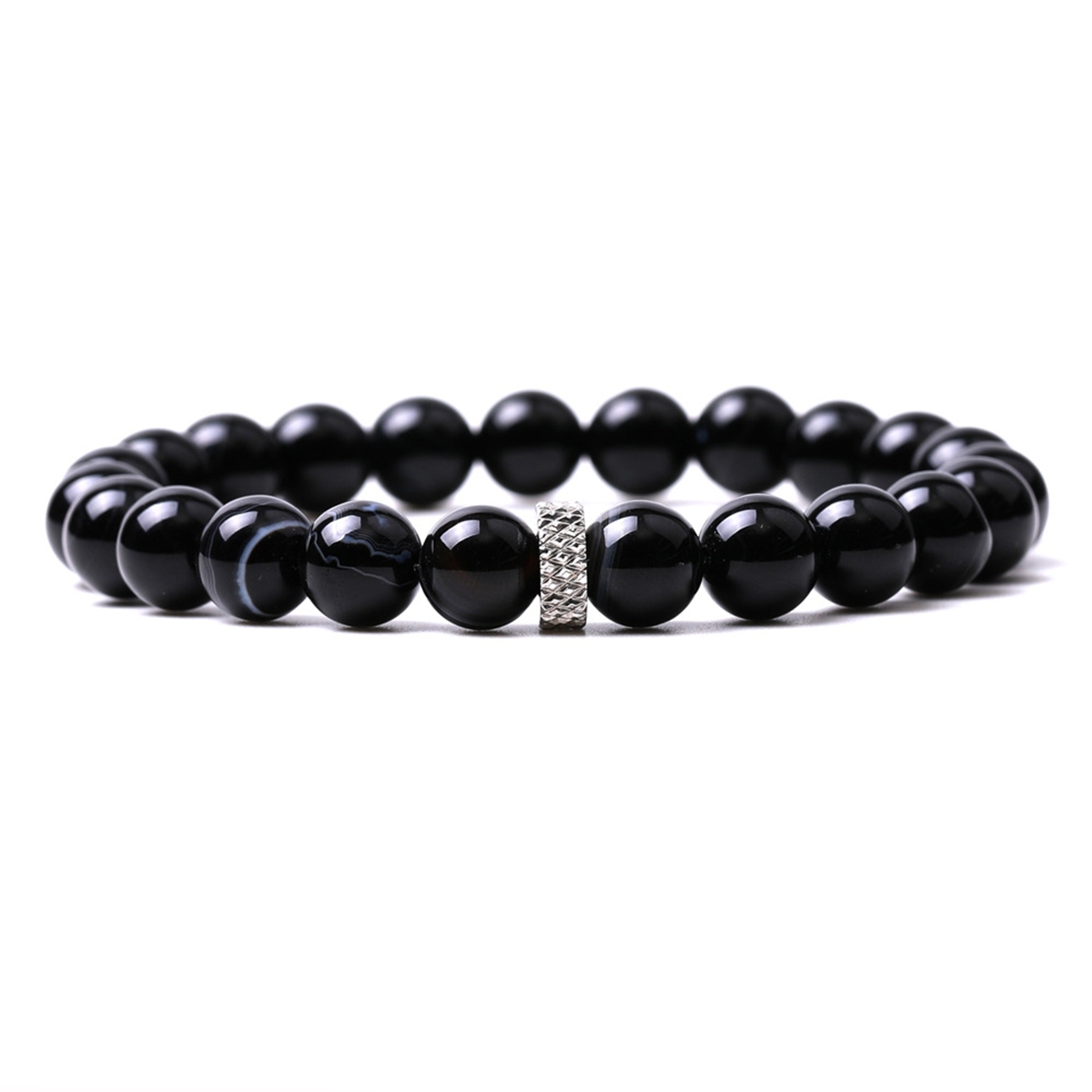 8mm Gemstone Beaded Bracelet  for Women Men Stainless Steel Spacer Stone  Round Beads Bracelets #SB2059