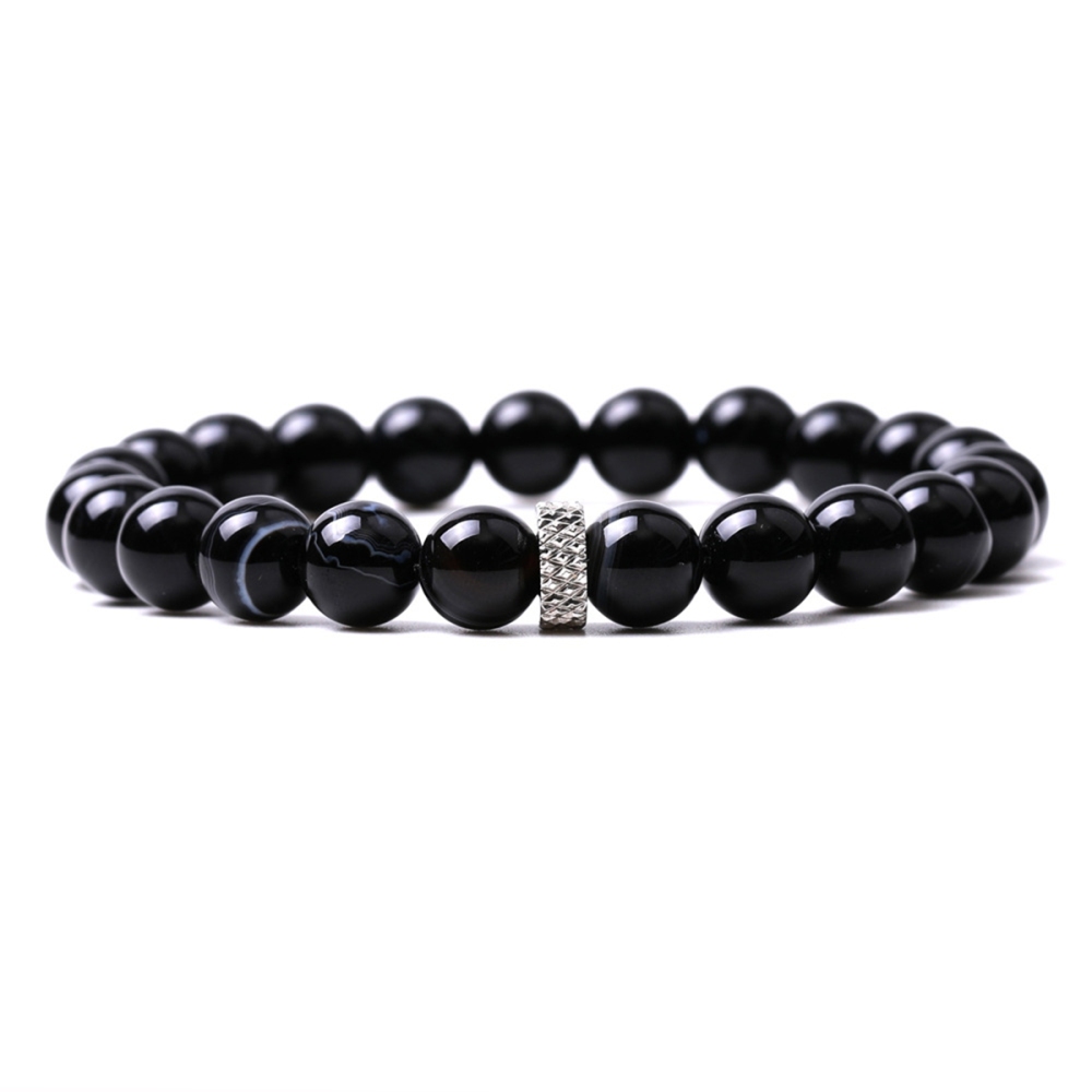 8mm Gemstone Beaded Bracelet  for Women Men Stainless Steel Spacer Stone  Round Beads Bracelets #SB2059