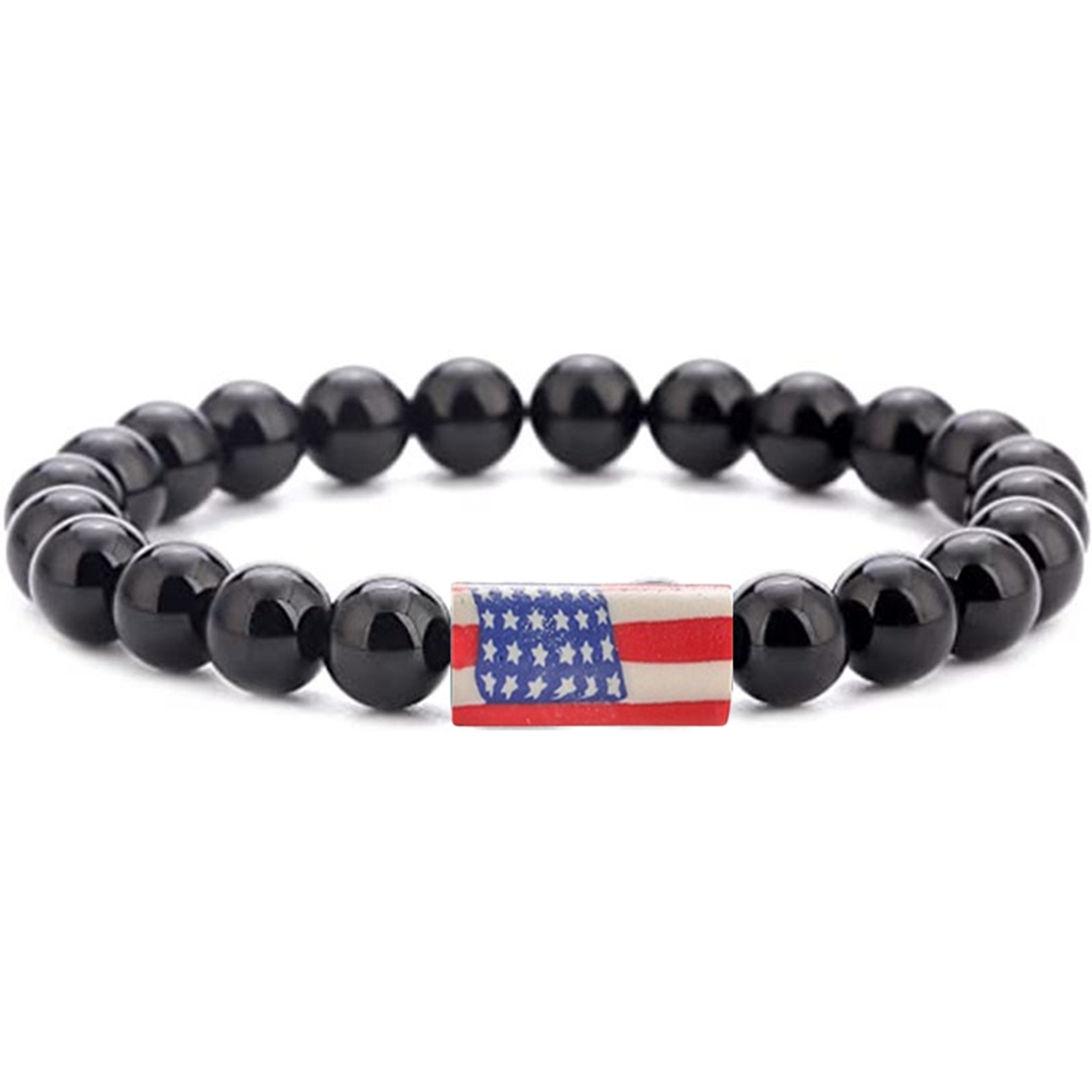 8mm Gemstone Beaded USA Flag Stone Bracelet for Women Men #SB2062