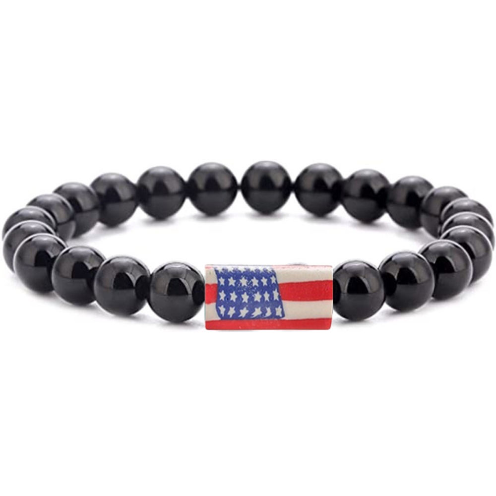 8mm Gemstone Beaded USA Flag Stone Bracelet for Women Men #SB2062