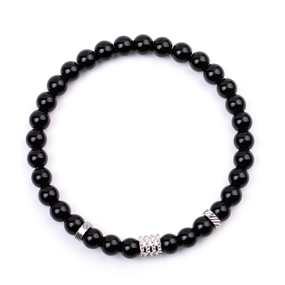 6mm Gemstone Stainless Steel Spacer Beads Bracelet for Women Men #SB2127