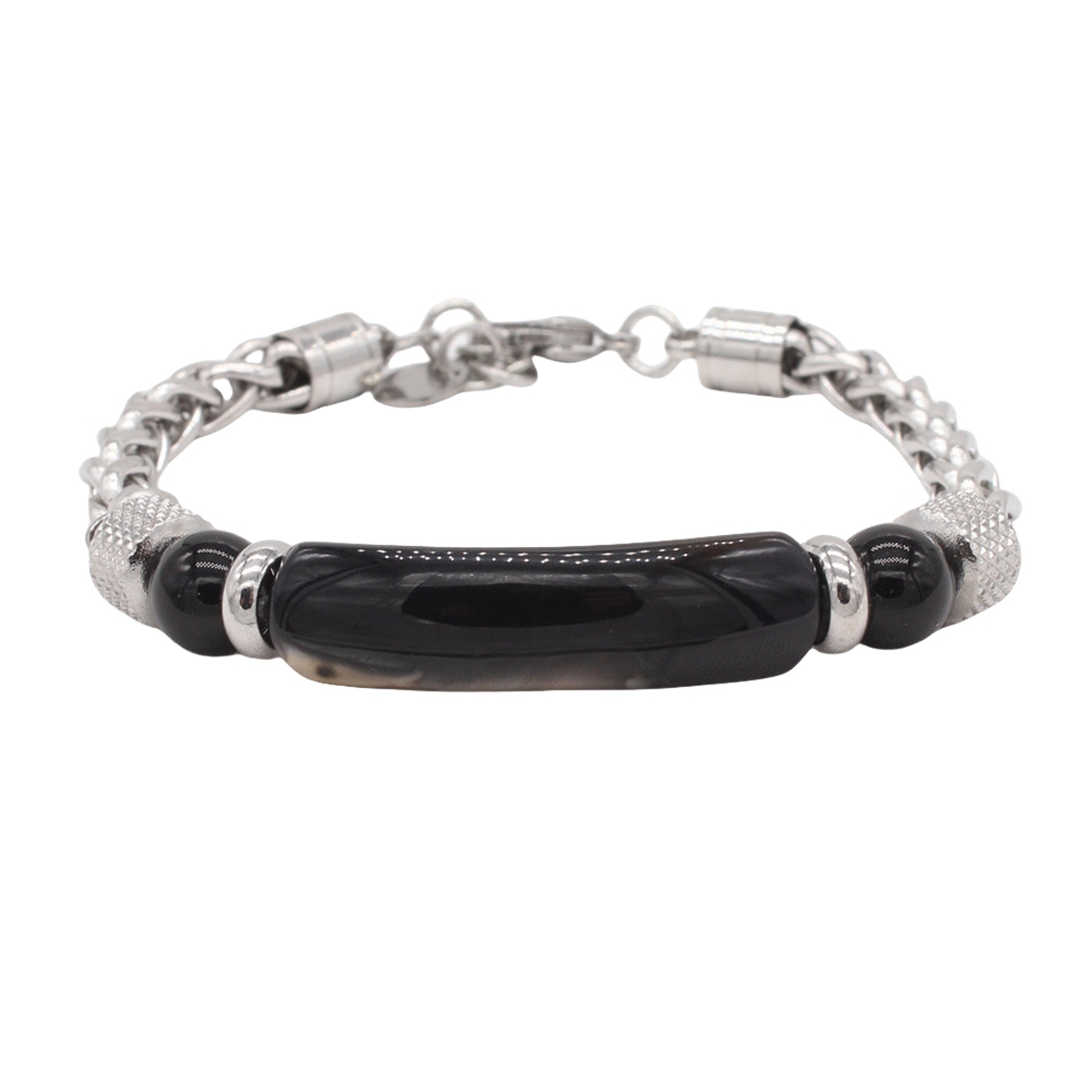 Stainless Steel Charms 8MM Beads and Arc Gemstone Bracelet SB2146