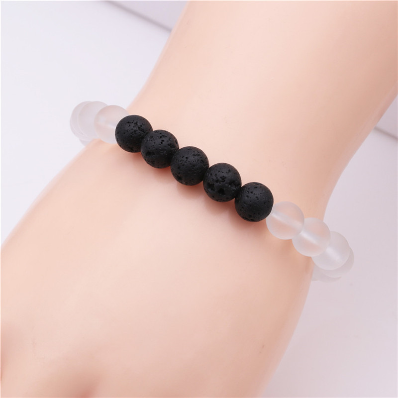 8mm Gemstone Beaded Black Lava Rock Stone Bracelet for Women Men #SB2061