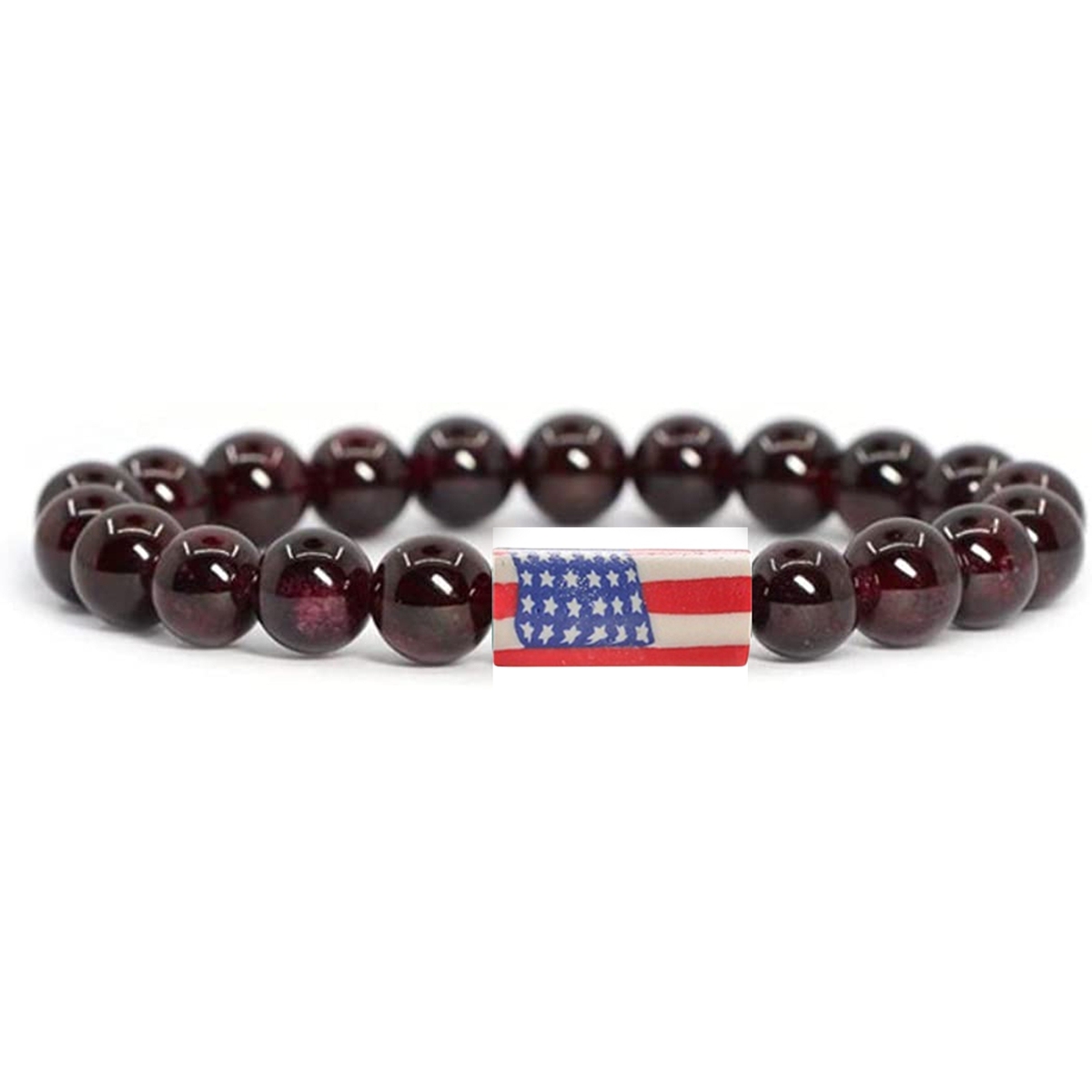 8mm Gemstone Beaded USA Flag Stone Bracelet for Women Men #SB2062