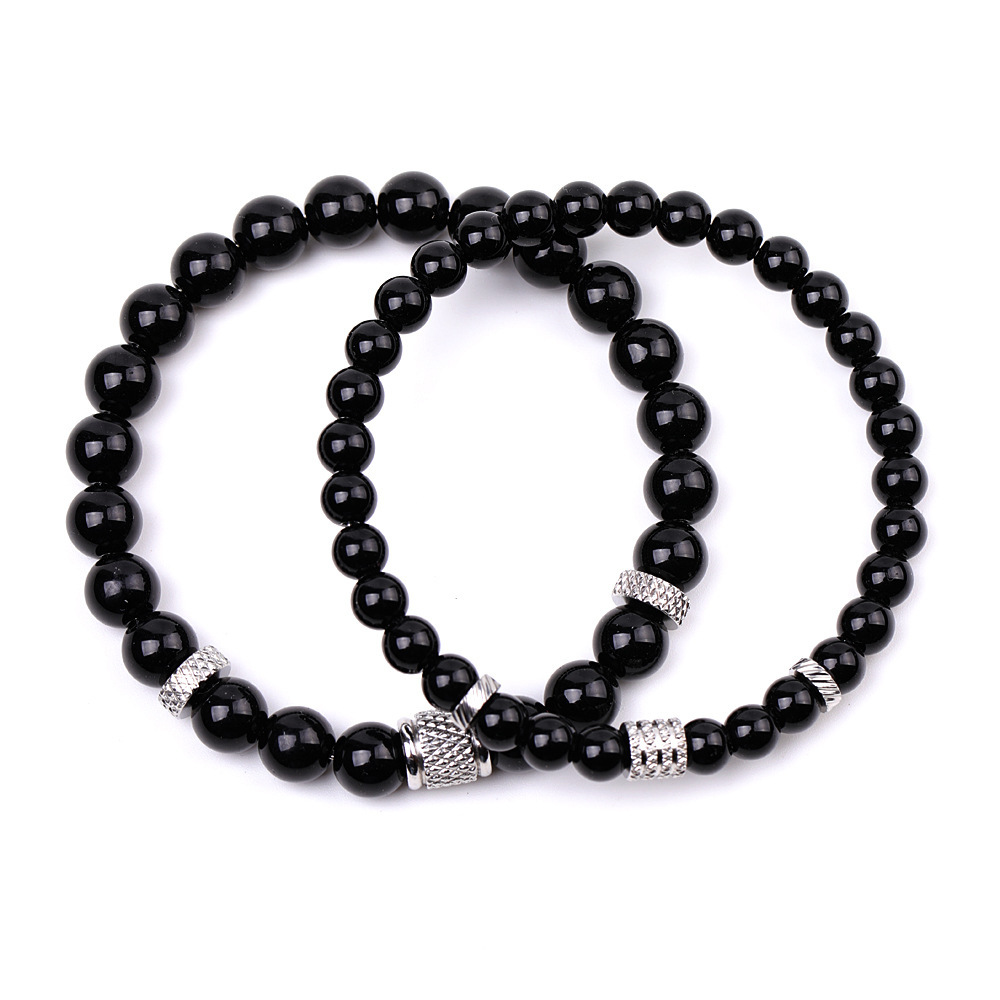 Couple Gemstone Stainless Steel Spacer Beads Bracelet for Women Men #SB2127