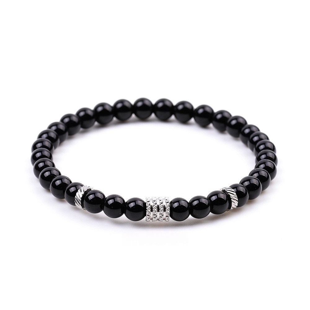 6mm Gemstone Stainless Steel Spacer Beads Bracelet for Women Men #SB2127