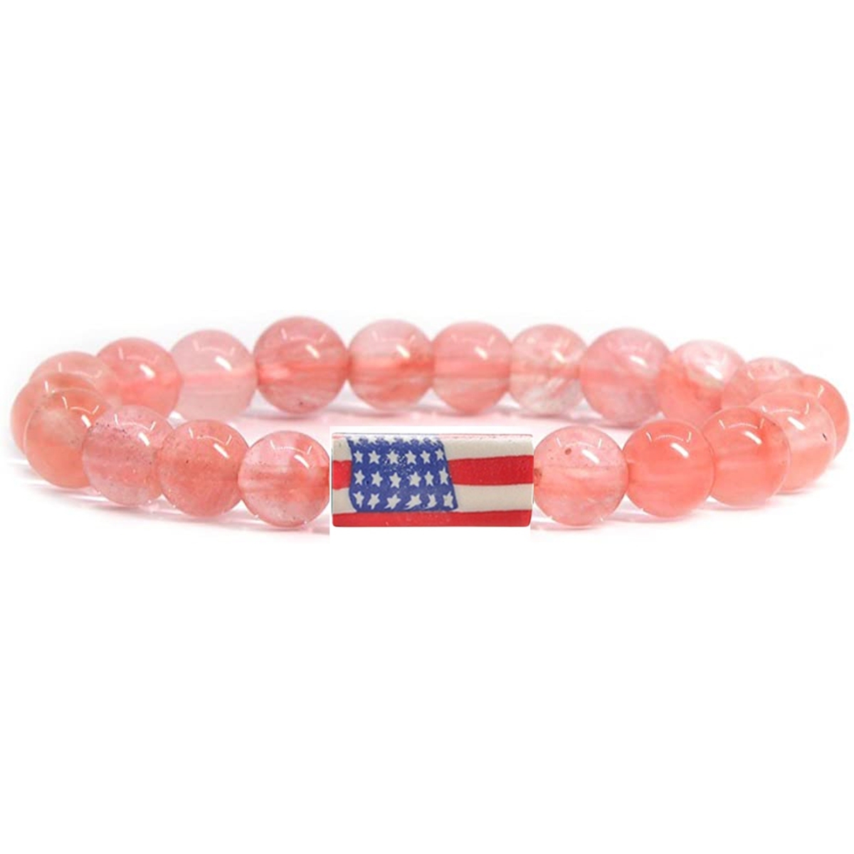 8mm Gemstone Beaded USA Flag Stone Bracelet for Women Men #SB2062